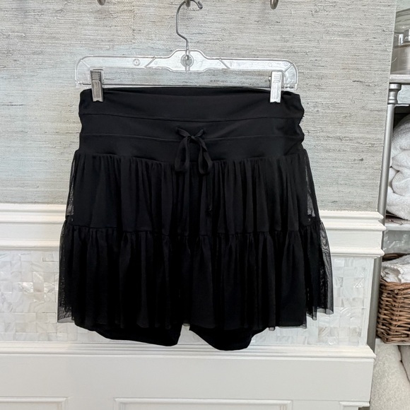 XL popflex Pirouette Skort black built in shorts silky mesh tiered skirt pockets - Picture 3 of 16